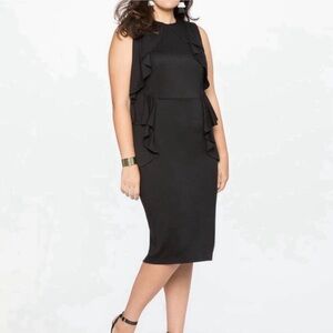 NWOT ELOQUII | Black‎ Cascading Ruffle Sheath Sleeveless Knit Dress Sz. 14